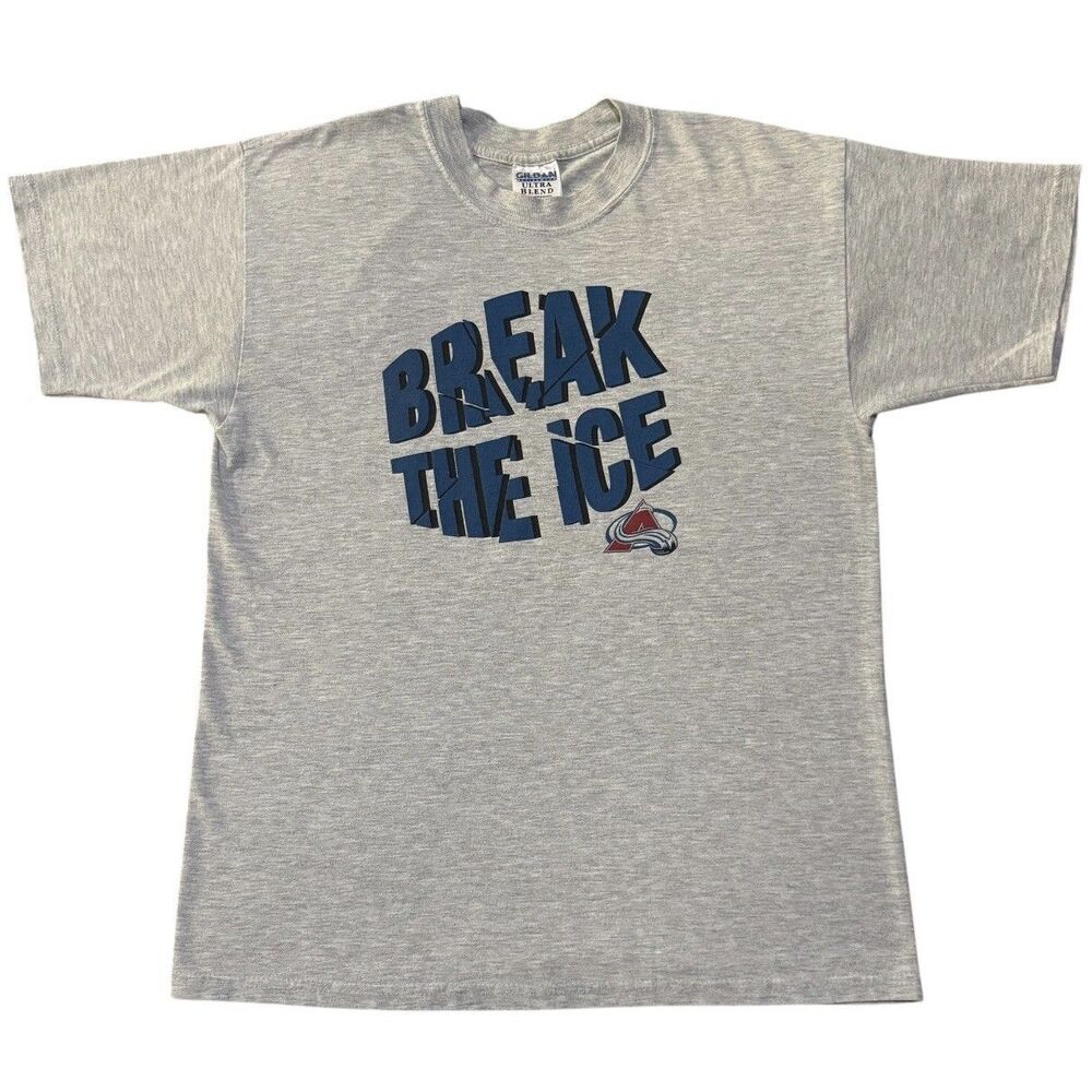 Vintage 90s Colorado Avalanche Break The Ice Graphic T Shirt Gray Large